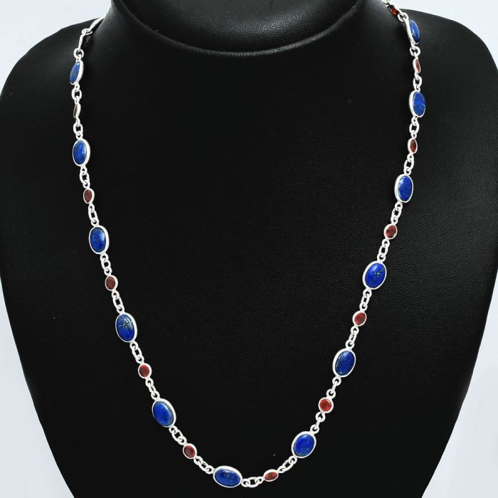 Lapis Lazuli and Garnet Necklace EXN01111 N-1024, 6x8 mm