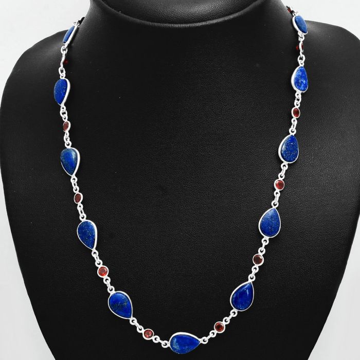 Lapis Lazuli and Garnet Necklace EXN01114 N-1024, 8x12 mm