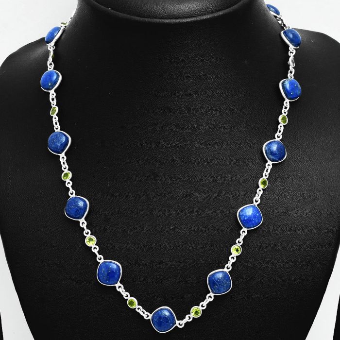 Lapis Lazuli and Peridot Necklace EXN01115 N-1024, 9x9 mm