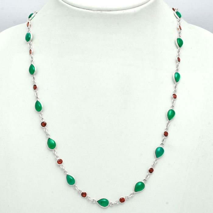 Green Onyx and Garnet Necklace EXN01118 N-1024, 6x8 mm