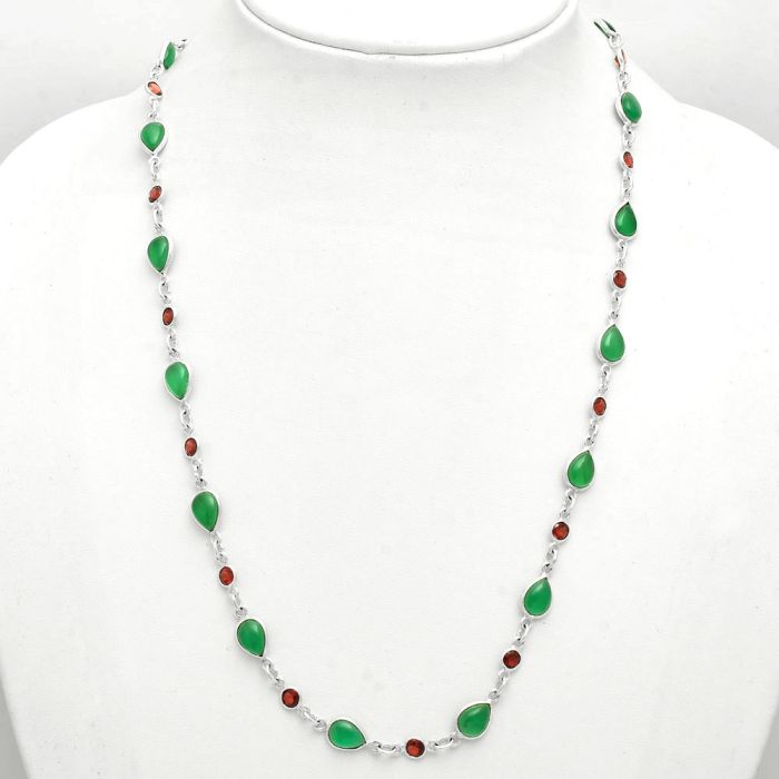 Green Onyx and Garnet Necklace EXN01119 N-1024, 6x8 mm