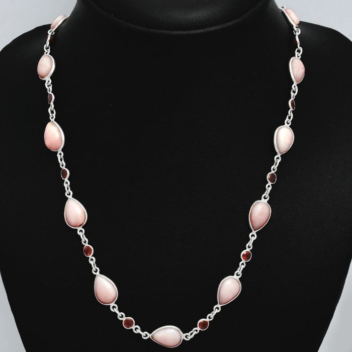 Pink Opal and Garnet Necklace EXN01120 N-1024, 8x12 mm