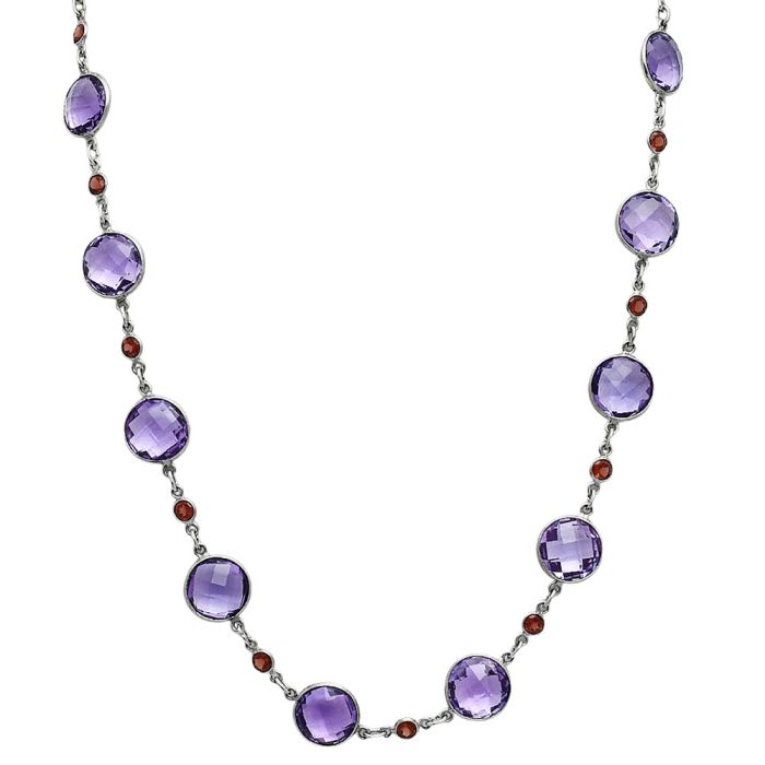 Amethyst Checker Briolette and Garnet Necklace EXN01142 N-1024, 12x12 mm