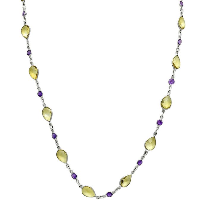 Citrine Checker Briolette and Amethyst Necklace EXN01144 N-1024, 7x10 mm