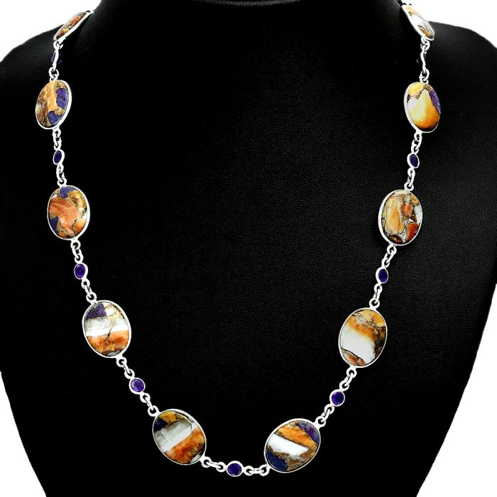 Spiny Oyster Turquoise and Amethyst Necklace EXN01156 N-1024, 12x16 mm