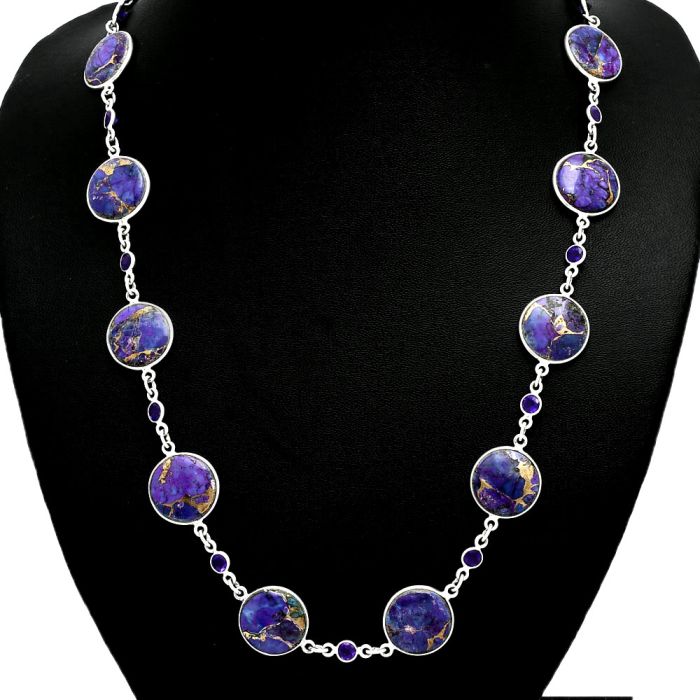 Copper Purple Turquoise and Amethyst Necklace EXN01157 N-1024, 14x14 mm