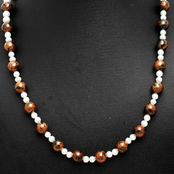 Australian Pilbara Jasper and Pearl Beaded Necklace EXN01176 N-1025, 8x8 mm