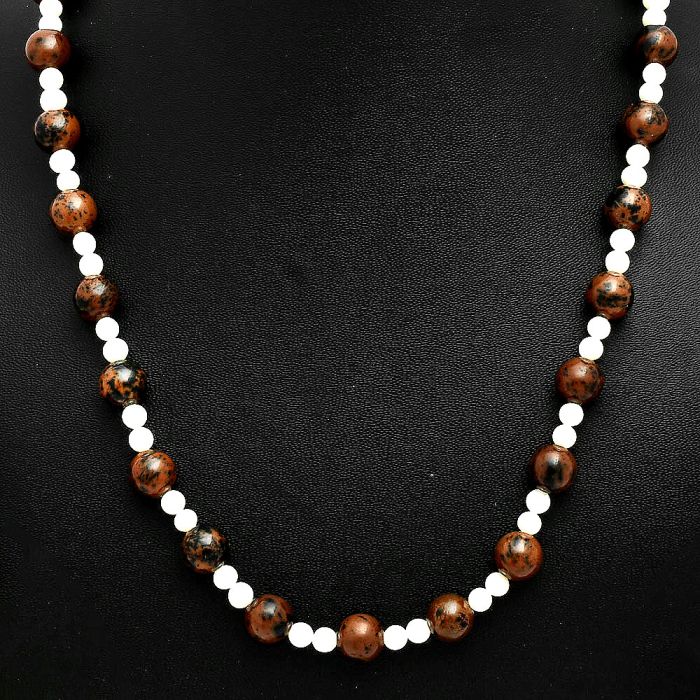 Australian Pilbara Jasper and Pearl Beaded Necklace EXN01178 N-1025, 8x8 mm