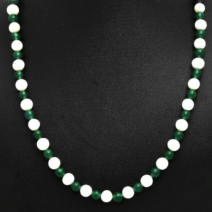 Nephrite Jade and Pearl Beaded Necklace EXN01179 N-1025, 7x7 mm