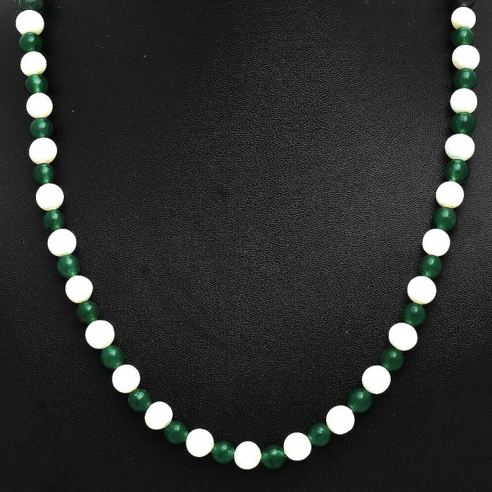 Nephrite Jade and Pearl Beaded Necklace EXN01180 N-1025, 7x7 mm