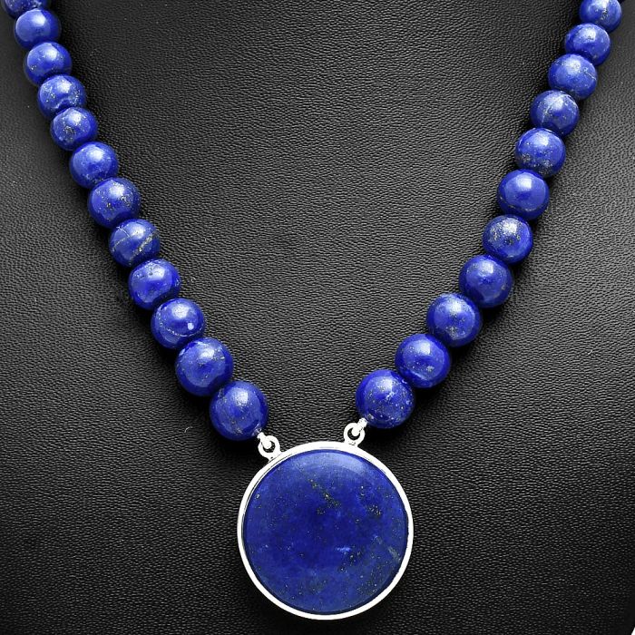 Lapis Lazuli Beaded Necklace EXN01189 N-1027, 26x26 mm