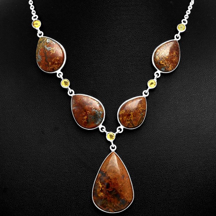 Rare Cady Mountain Agate and Citrine Necklace EXN01213 N-1022, 20x29 mm