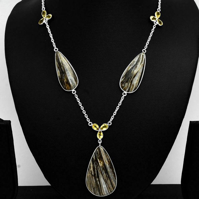 Stick Agate and Citrine Necklace EXN01214 N-1021, 23x38 mm