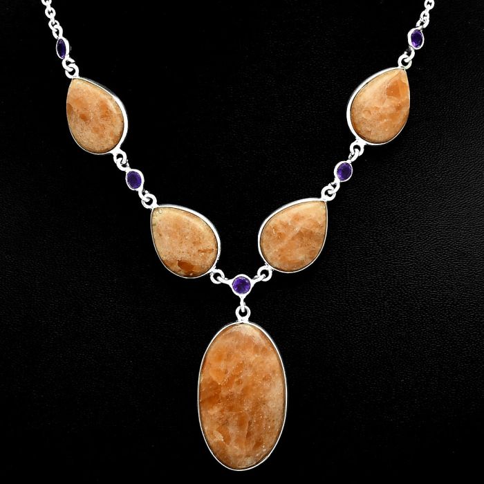 Orange Aventurine and Amethyst Necklace EXN01215 N-1022, 18x31 mm