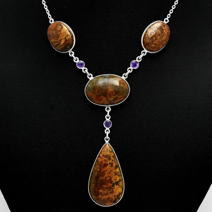 Rare Cady Mountain Agate and Amethyst Necklace EXN01221 N-1023, 19x33 mm