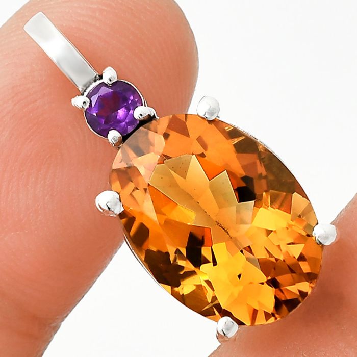 Citrine and Amethyst Pendant EXP01027 P-1113, 12x16 mm