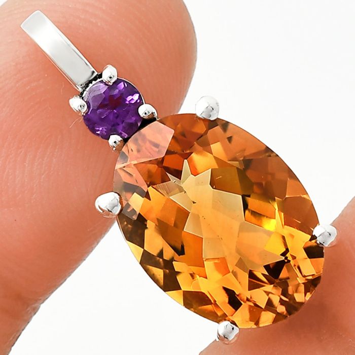 Citrine and Amethyst Pendant EXP01028 P-1113, 12x16 mm