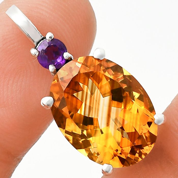 Citrine and Amethyst Pendant EXP01029 P-1113, 12x16 mm