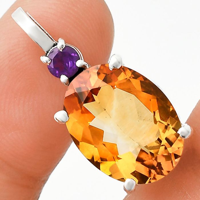 Citrine and Amethyst Pendant EXP01030 P-1113, 12x16 mm