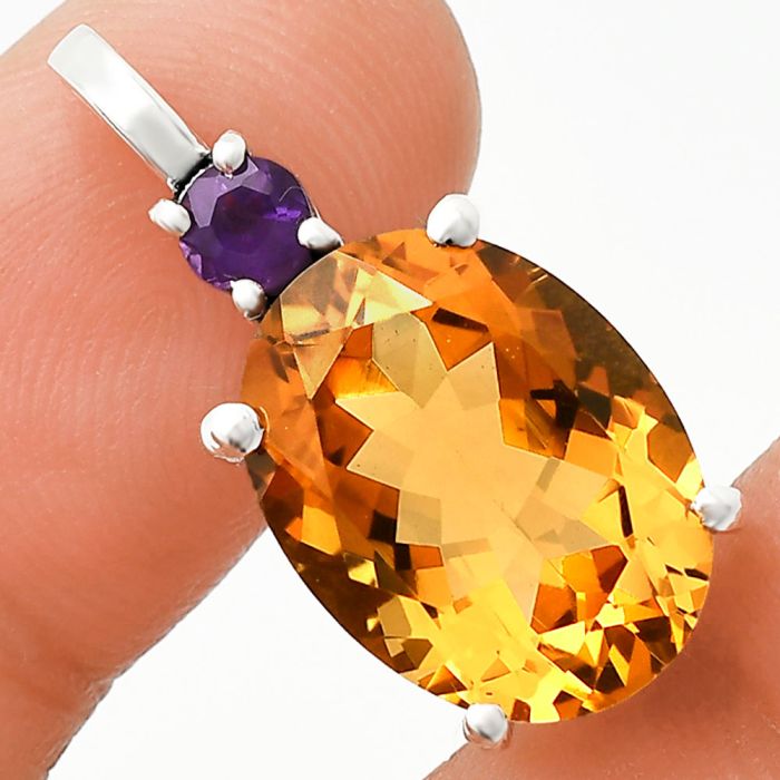 Citrine and Amethyst Pendant EXP01031 P-1113, 12x16 mm