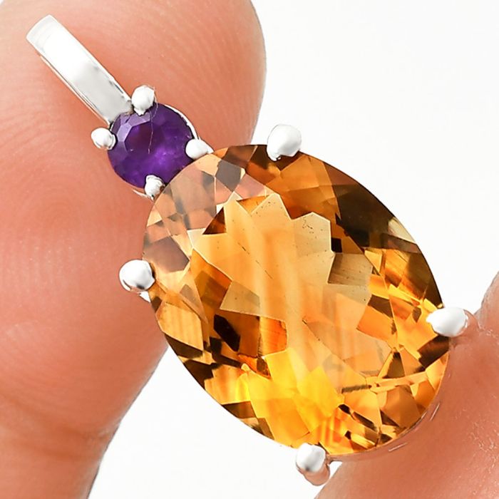 Citrine and Amethyst Pendant EXP01032 P-1113, 12x16 mm