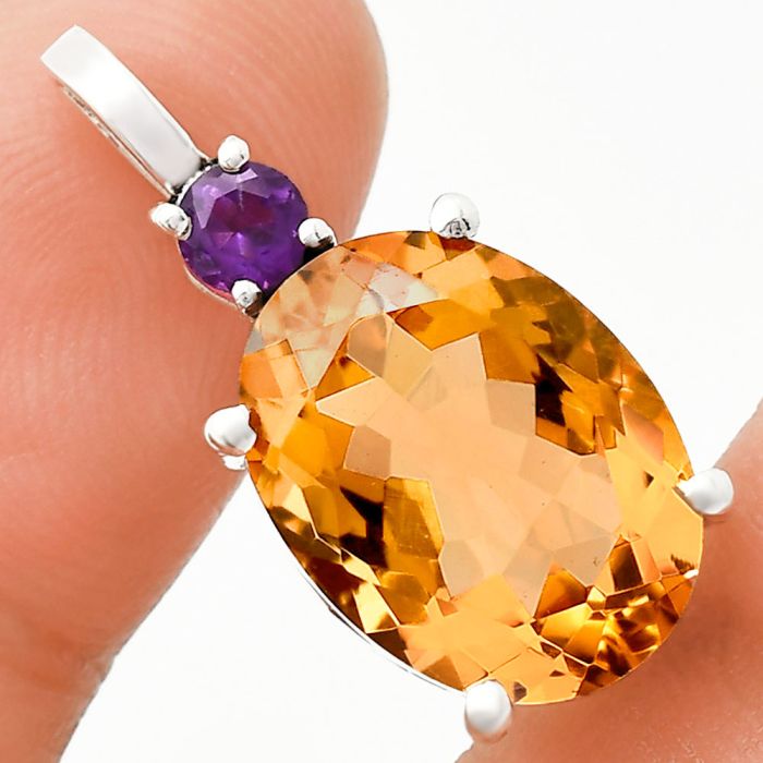 Citrine and Amethyst Pendant EXP01034 P-1113, 12x16 mm