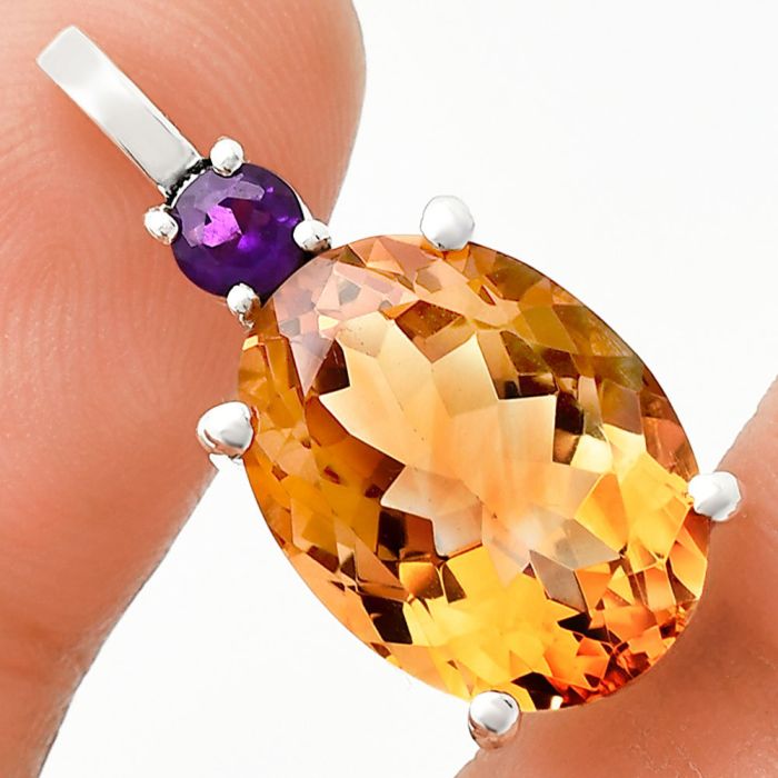 Citrine and Amethyst Pendant EXP01035 P-1113, 12x16 mm