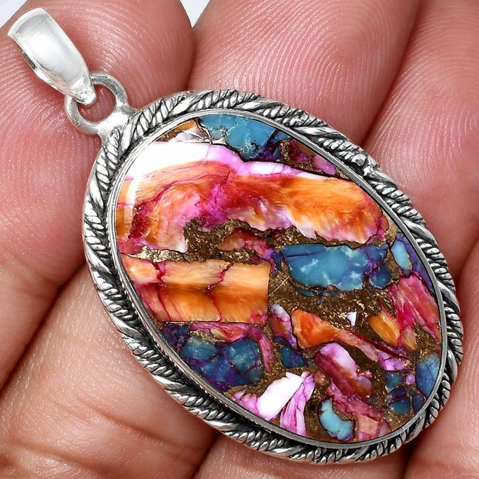 Kingman Orange Dahlia Turquoise Pendant EXP01115 P-1074, 19x29 mm