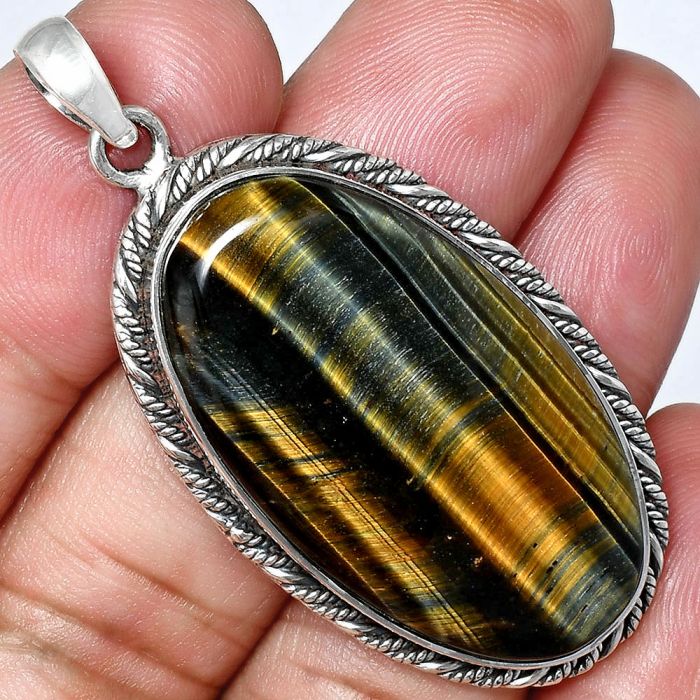 Blue Tiger Eye Pendant EXP01126 P-1074, 19x35 mm