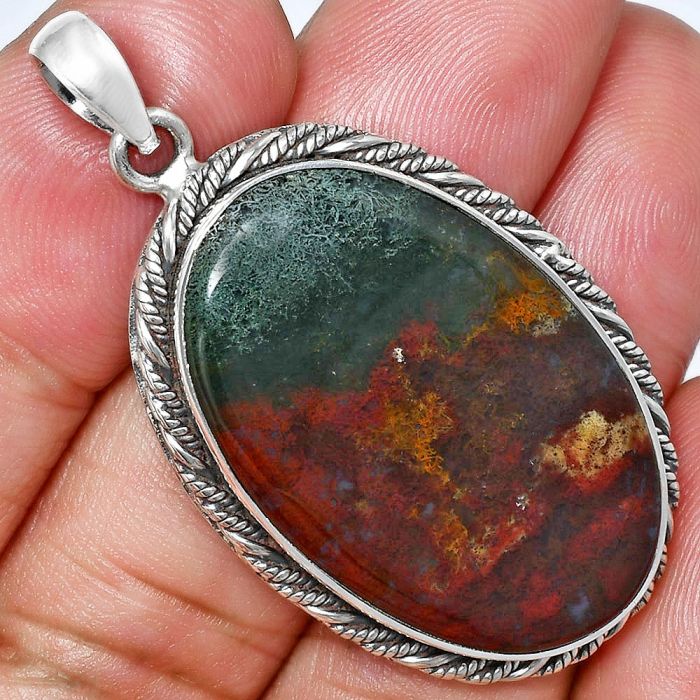 Texas Moss Agate Pendant EXP01133 P-1074, 20x32 mm