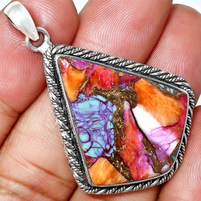 Kingman Orange Dahlia Turquoise Pendant EXP01136 P-1074, 25x30 mm