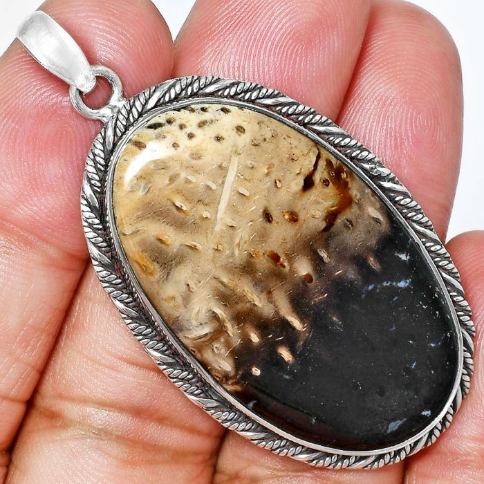 Palm Root Fossil Agate Pendant EXP01141 P-1074, 22x39 mm