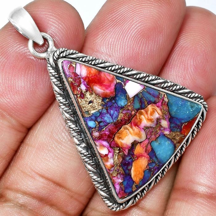 Kingman Orange Dahlia Turquoise Pendant EXP01152 P-1074, 23x27 mm