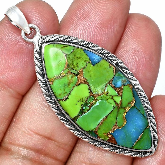 Blue Turquoise In Green Mohave Pendant EXP01153 P-1074, 18x38 mm