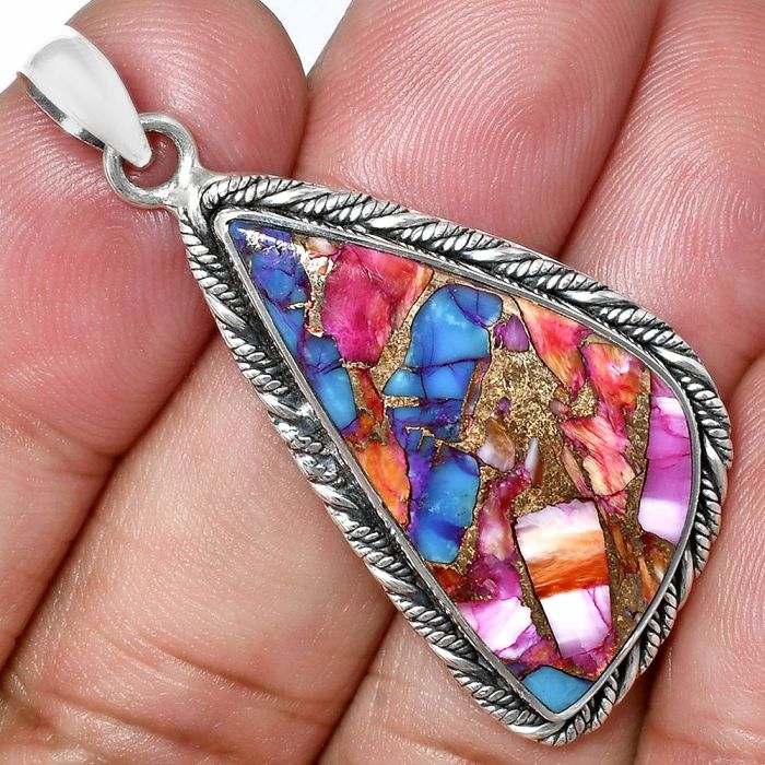 Kingman Pink Dahlia Turquoise Pendant EXP01158 P-1074, 16x30 mm