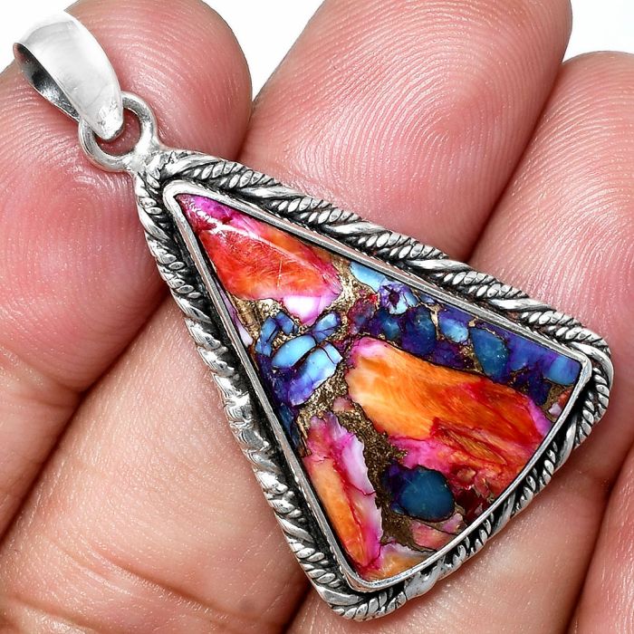 Kingman Orange Dahlia Turquoise Pendant EXP01167 P-1074, 19x26 mm