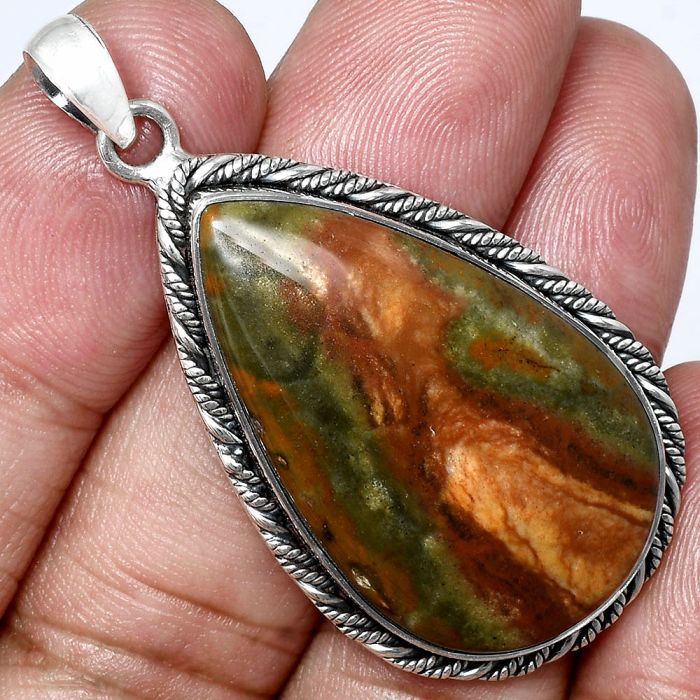 Rocky Butte Picture Jasper Pendant EXP01186 P-1074, 20x33 mm