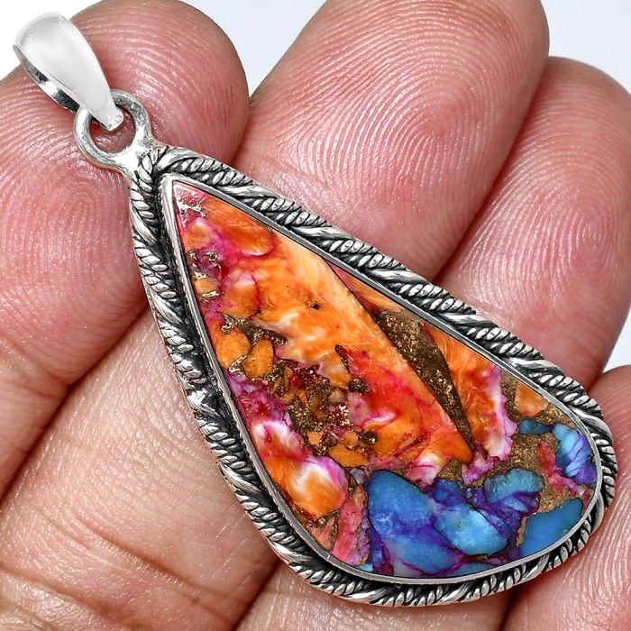 Kingman Orange Dahlia Turquoise Pendant EXP01187 P-1074, 16x33 mm