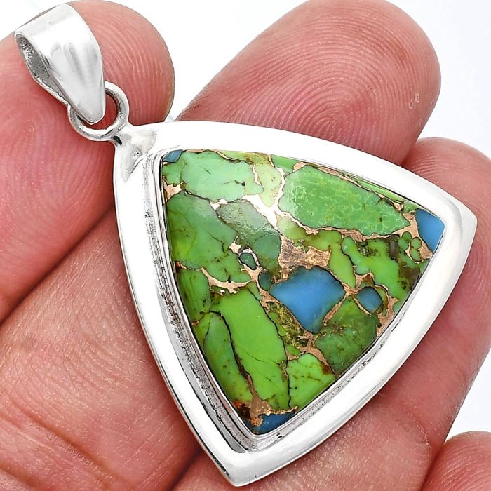 Blue Turquoise In Green Mohave Pendant EXP01203 P-1076, 21x21 mm