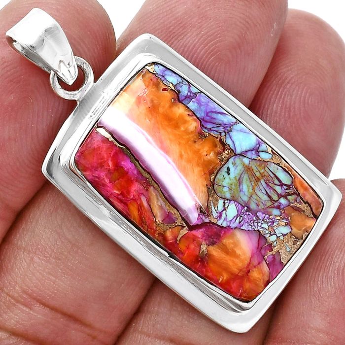 Kingman Orange Dahlia Turquoise Pendant EXP01218 P-1076, 16x26 mm