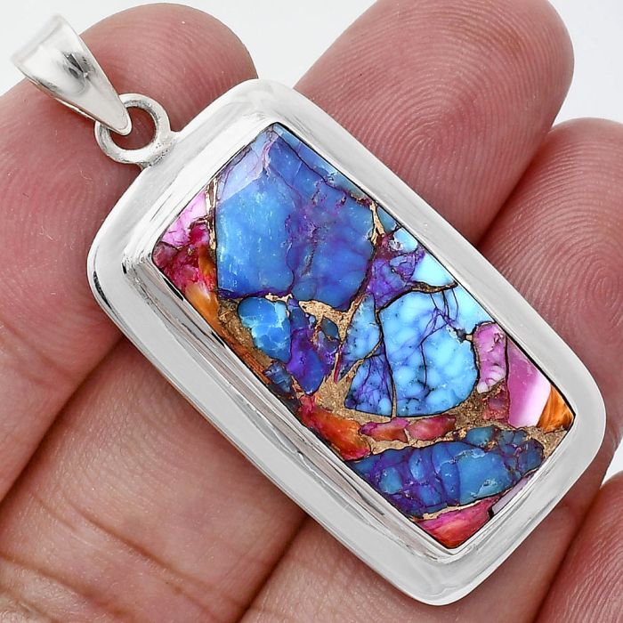 Kingman Orange Dahlia Turquoise Pendant EXP01264 P-1076, 14x28 mm