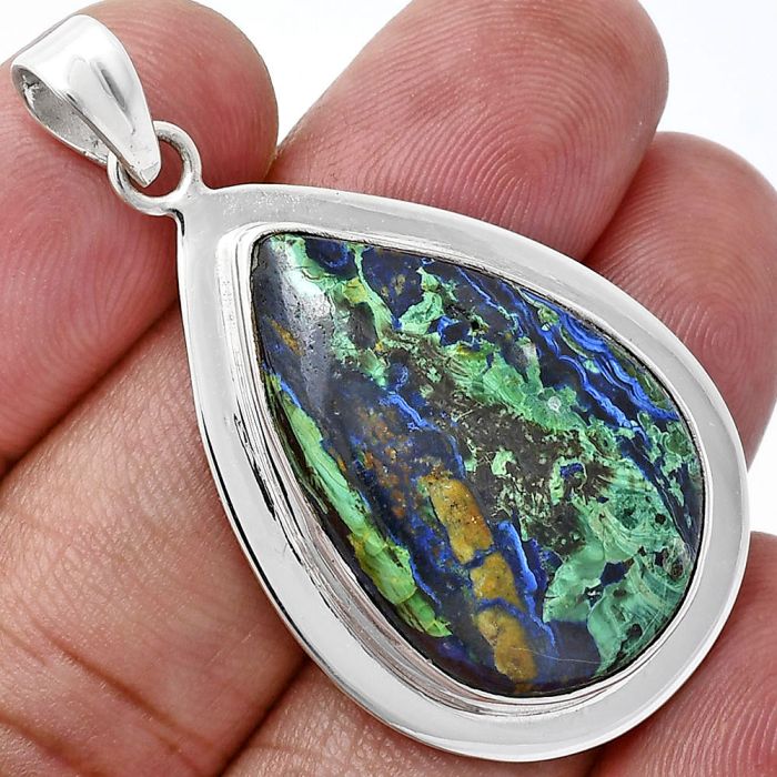 Azurite In Malachite Pendant EXP01265 P-1076, 19x28 mm