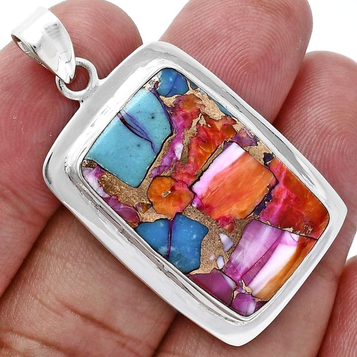 Kingman Orange Dahlia Turquoise Pendant EXP01267 P-1076, 17x27 mm