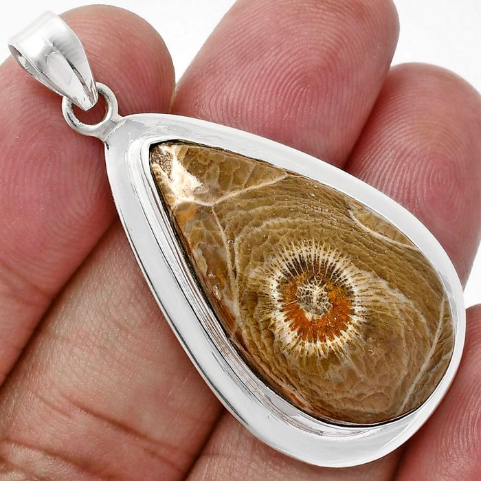 Flower Fossil Coral Pendant EXP01273 P-1076, 17x31 mm