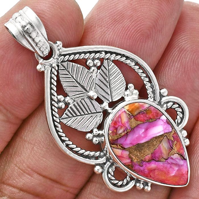 Kingman Pink Dahlia Turquoise Pendant EXP01284 P-1258, 13x20 mm