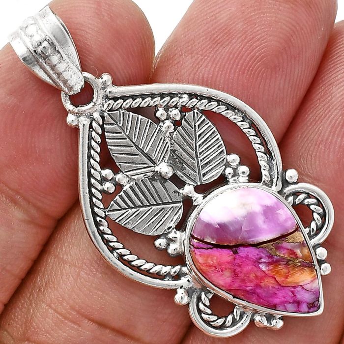 Kingman Pink Dahlia Turquoise Pendant EXP01288 P-1258, 12x17 mm