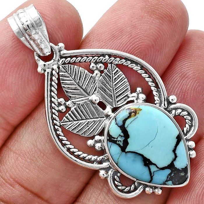 Lucky Charm Tibetan Turquoise Pendant EXP01310 P-1258, 13x18 mm