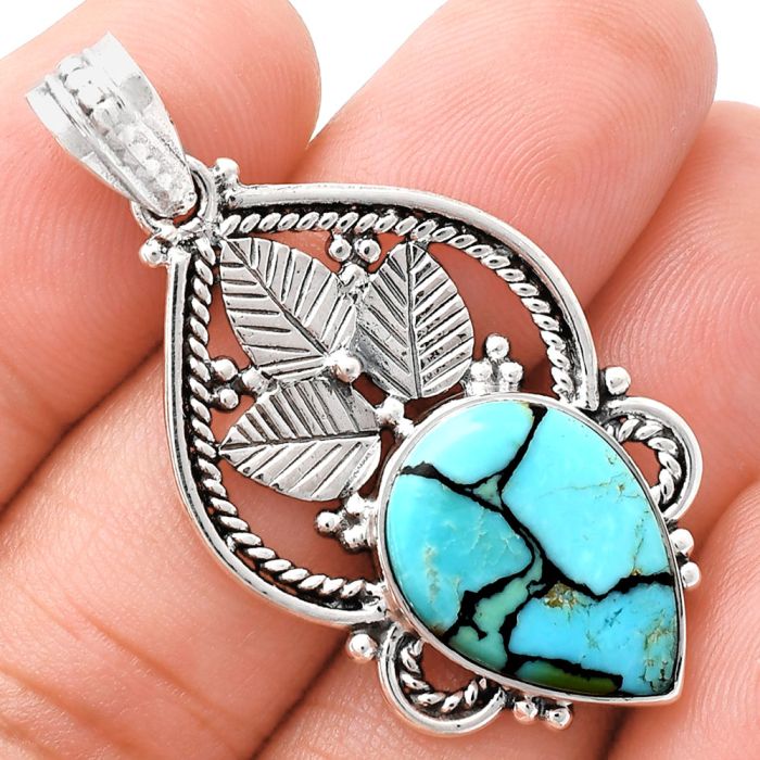 Lucky Charm Tibetan Turquoise Pendant EXP01319 P-1258, 13x18 mm