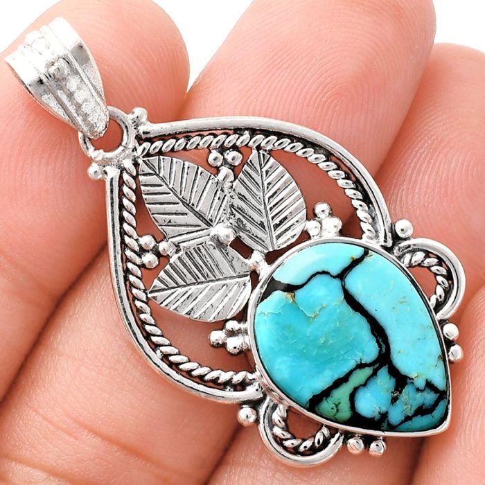 Lucky Charm Tibetan Turquoise Pendant EXP01324 P-1258, 14x18 mm