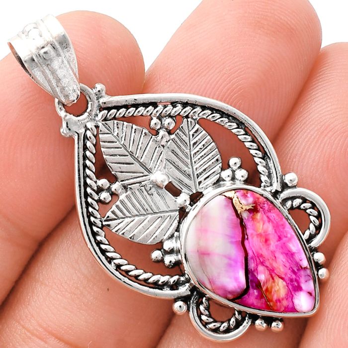 Kingman Pink Dahlia Turquoise Pendant EXP01329 P-1258, 12x16 mm